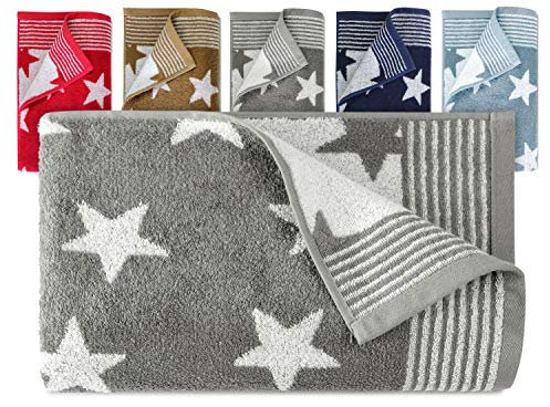 Dyckhoff Frottierserie aus dem Hause 3er-Pack Handtücher oder EIN Duschtuch - Elegantes Streifendesign kombiniert mit Sternen - geprüfte Qualität, Duschtuch [70 x 140 cm], Baumwolle, grau