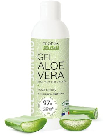 Gel d'Aloe Vera BIO - 97% de jus d'Aloé frais - 200 ML - Tous types de peaux - Certifié Biologique - 100% naturel - Sans colorant, sans parabens - Fabriquée en france - Propos Nature