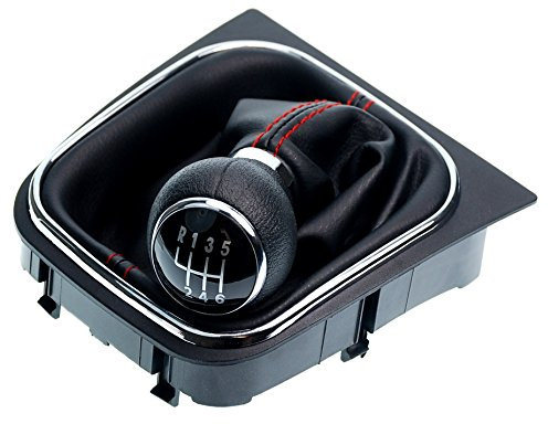 L&P A256-1 Schaltsack Schaltmanschette Schwarz Naht Rot Schaltknauf 6 Gang kompatibel mit VW Golf 5 V Golf 6 VI Rahmen Komplettset Knauf Plug Play Ersatzteil für 1K0711113 5K0711113 1K8711113