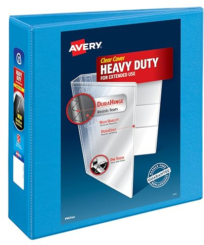 Avery Heavy-Duty View 3 Ring Binder, 3 One Touch Slant Rings, Holds 8.5 x 11 Paper, 1 Light Blue Binder (05601)