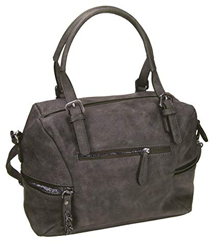 Damen Handtasche PARIS 2 Henkeltasche Umhängetasche mit Reißverschluss, Schulterriemen und zwei Henkeln Farbe grau