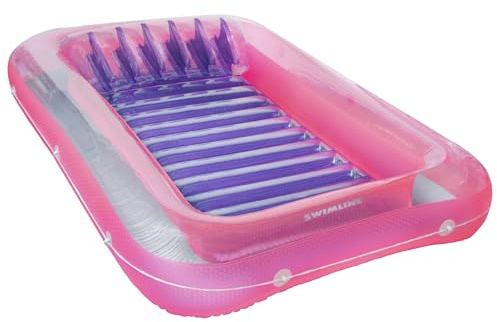 SWIMLINE ORIGINAL Suntan Tub Classic Edition Inflatable Floating Lounger Pink & Purple, Tanning Pool Hybrid Lounge, Oversized Pillow, Fill With Water, Reflective Design For Tanning and Outdoors