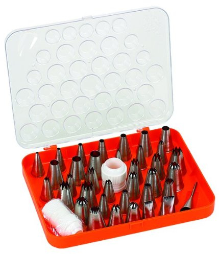 Silikomart | Set da 38 Bocchette Totali in Acciaio Inox per Decorazioni, 36 Beccucci h 50 mm 2 Adattatori in Plastica, uno Medio e l'altro Grande