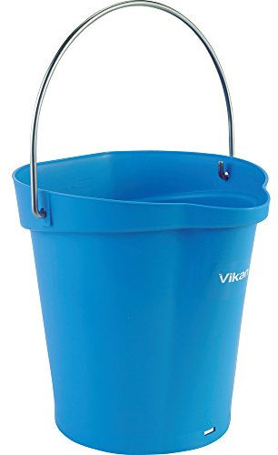 Vikan 56883 Durable Polypropylene Hygiene Bucket/Pail, Stainless Steel Handle, 6 Litres, Blue