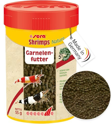 sera Shrimps Nature 100 ml | Natürliches Garnelenfutter mit Spirulina & Erlenzapfen für Süß- & Salzwasser Aquarien | Fördert Gesundheit, Farbenpracht & Abwehrkräfte | Ohne Farb- & Konservierungsstoffe
