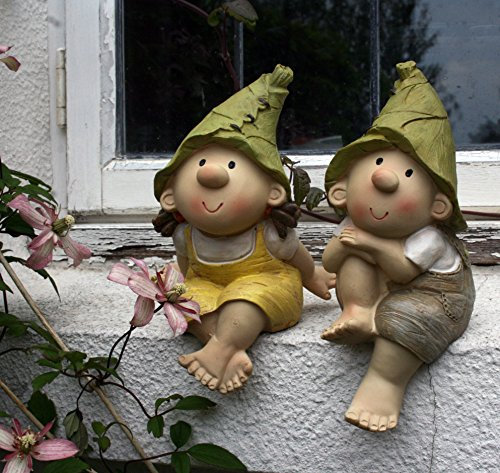 Elfes Lilly et Len, Ornement de Jardin, Nains, Fées, Trolls, Gnomes Sitting