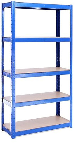 G-Rack Garage Shelving Units - 5 Tier Storage Rack Shelves Shelf Unit - 180x90x40 cm - 1 Bay, 150 kg Per Shelf - Heavy Duty Metal Industrial Shelves Storage Rack Shed Solutions - Blue