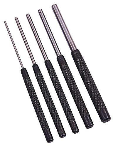 Amtech 5 pc Parallel Pin Punch Set (200 mm) with Knurled Grips, Heat-Treated Carbon Steel for Metal & Wood Assembly