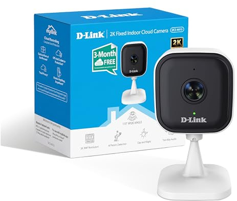 D-Link DCS-6013 Cámara Wi-Fi Interior 2K, Cámara de Seguridad 3MP con Detección Inteligente de Personas, Visión Nocturna, Audio Bidireccional, Alexa y Google
