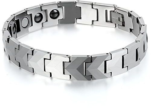 JewelryWe Schmuck Herren Armband, Wolfram Wolframcarbid, Klassiker Poliert Magnetarmband Armkette, Silber