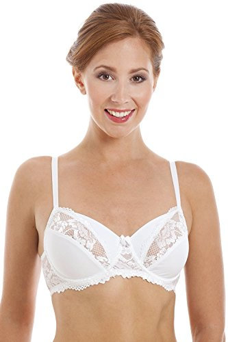 Camille Womens Ladies White Full Soft Cup Underwired Lace Bra 36DD