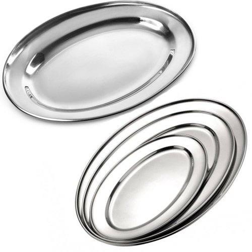 BARGAINS-GALORE Food Serving Plate Oval - Curry Dish Bowl Table Stainless Steel 25Cm | Plates Deep Oval Curry Dish Bowl Dishes Multipurpose Food Bowls | Polish Finished Kitchen Trays