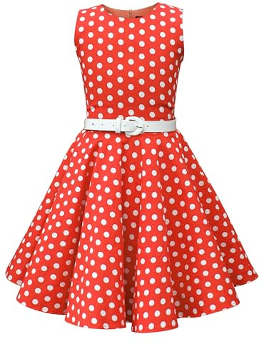 BlackButterfly Girls Audrey Dress, Red Polka Dot, 7-8 Years