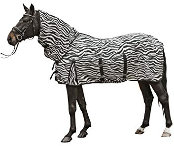 HKM Zebra Manta Anti-Moscas con Cuello con cinturó Blanco/Negro 165