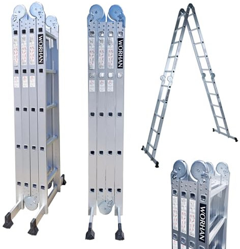 WORHAN SCALA MULTIUSO IN ALLUMINIO 5.7m PIEGHEVOLE MULTI POSIZIONE 14 FUNZIONI CON STABILIZZATORI KS5.7