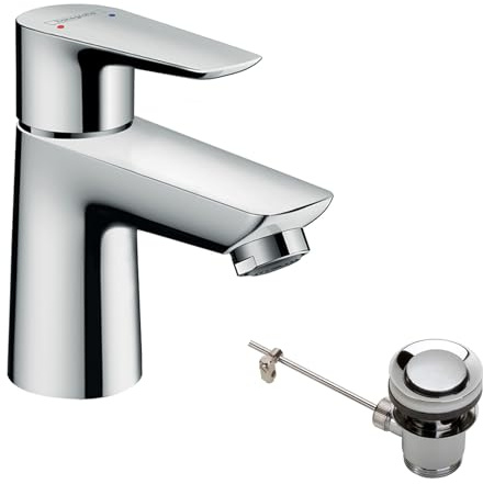 hansgrohe Niederdruck Waschtischarmatur Talis E, Wasserhahn Bad mit Auslauf Höhe 80 mm, mit Zugstange, Badarmatur wassersparend, Chrom