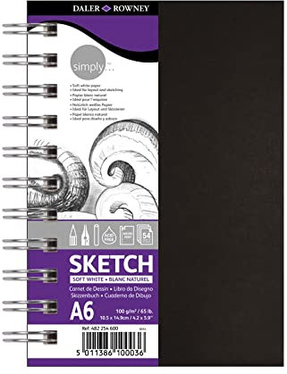 Daler Rowney Simply Spiralgebundenes Skizzenbuch, 100 g, A6, 54SH, Schwarz
