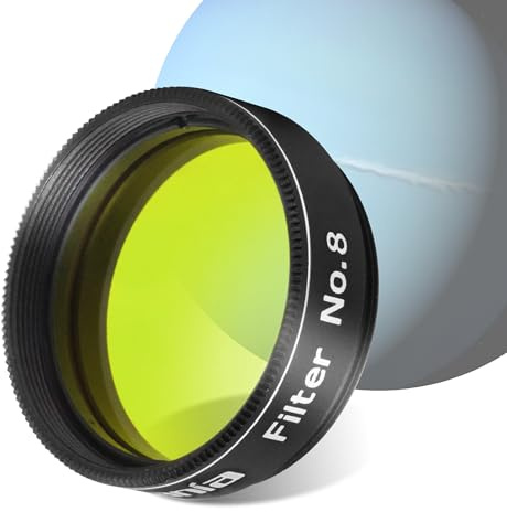 Astromania Telescope Filter, Planetary Filter with Metal Frame for Astronomical Telescope Eyepiece, 1.25 Inch Telescope #8 Yellow Color Filter for Enhancing Contrast in Lunar Planetary Observation
