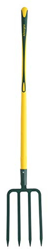 Leborgne, Fourche à Bêcher, 4 dents, Manche Tri-Matière, Tête Acier Forgé et Trempé, Idéal pour les sols lourds et caillouteux, Manche de 100 cm, Acier forgé et trempé/Fibres de verre