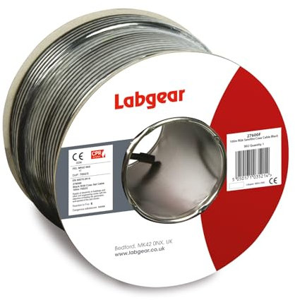 Labgear 100m Coaxial Satellite Cable RG6 – Black Digital Aerial, Data & Satellite TV Cable Double Shielded, Gas-Injected Foam, Professional Quality BS EN 50575 Certified