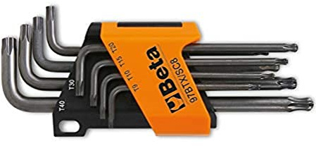BETA - Set 8 Chiavi Torx con Impugnatura Cromate Professionali, Serie Chiavi Maschio Piegate Ergonomiche per Serraggio Viti Torx, Misure T8 T10 T15 T20 T25 T27 T30 T40, 97TTX/S8