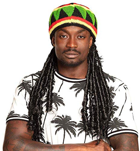 Boland 82008 - Mütze Rasta Dreadlocks, Bunt, Jamaica, Kopfbedeckung, Strickmütze, schwarze Locken, Karneval, Halloween, Fasching, Mottoparty, Verkleidung, Theater