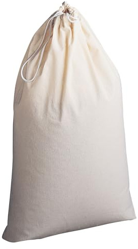 Household Essentials Cotton Laundry Bag, Large, 100% Cotton, Drawstring Top with Cord Lock, Machine Washable, 3 to 4 Load Capacity, Versatile and Compact, Breathable, Foldable, Natural