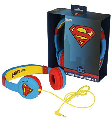 OTL Technologies Superman Man of Steel DC0262 - Auriculares de Diadema Cerrados Junior con función de Seguridad de limite de Volumen a 85 db para niños Entre 3 y 7 años, Color Azul y Rojo