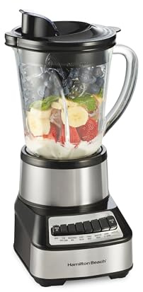 Hamilton Beach Wave Crusher Blender For Smoothies With 40 Oz Glass Jar and 14 Functions, Ice Sabre Blades & 700 Watts for Consistently Smooth Results, Black + Stainless Steel (54221)