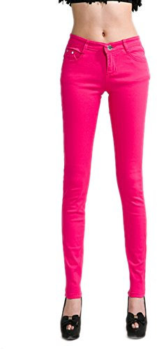 DELEY Donne Solide Basic Pantaloni Skinny Leg Stretch Fit Juniors Jeans Jegging Rosa Caldo M