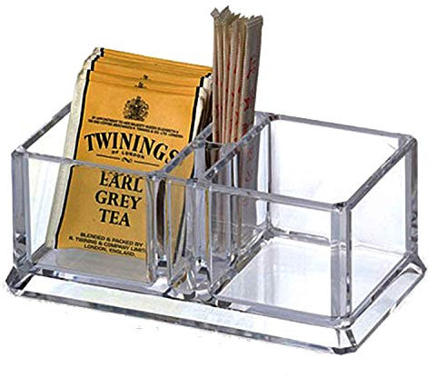 Yakri Scatola porta bustine the in plastica con 2 scomparti,Porta bustine da tè in acrilico, caffè,biscotti, zucchero borsa custodia Guest Room scatole, Acrilico, Clear,L14.8xW8.2xH6cm YTBH-001