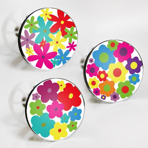 StöpselSpaß Aufkleber für Waschbeckenstöpsel - Motiv: Flower-Power Design 3-3 Stück im Set
