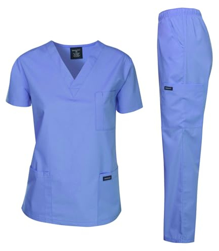 Dagacci Scrubs Medical Uniform Women and Man Scrubs Set Medical Scrubs Top and Pants, 3 Extra Grande