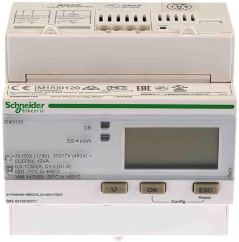 Schneider Electric Acti 9 iEM3000 Energiemessgerät LCD, 10-stellig / 1, 3-phasig 1 (Digital) Ausg. 1 (Digital) Eing.,