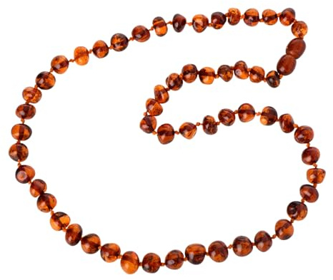 The Natural Amber Baltic Amber Necklace for Adults – Dark Cognac Polished Baroque Beads 55cm – Pain Relief & Natural Healing Jewelry