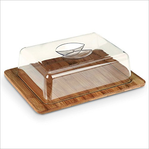 Relaxdays - Campana para queso + base de bambú 26 x 20 x 8 cm Campana de plástico Higiene