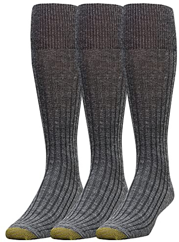 GOLDTOE Men's Windsor Wool Over-The-Calf Dress Socks, 3-Pairs, Charcoal, Large