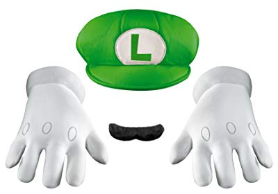 Disguise Set/Kit de Accesorios Luigi Oficiales, Super Mario Bros - Guantes, Bigote y Gorro, Disfraces y Accesorios para Fiestas