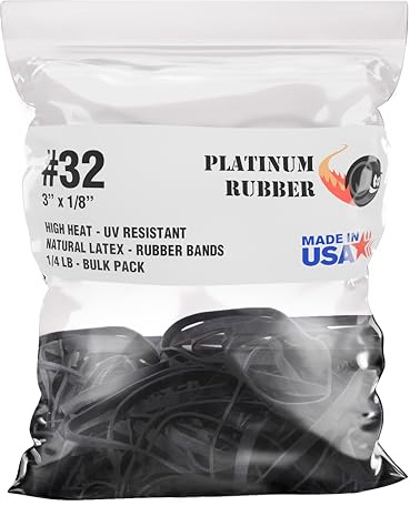 Black High Heat UV Resistant #32 Platinum Rubber Crepe Band (3 x 1/8) Premium Angler Rubberbands (32-1/4lb)