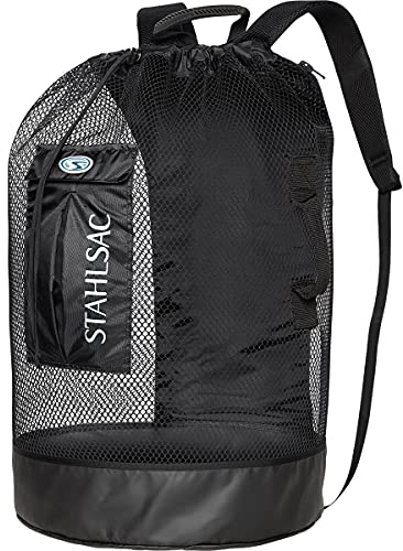 Stahlsac Bonaire Mesh Backpack: Big 142L size, ideal for dive gear, dry pockets, BLACK
