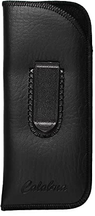 Calabria Slim Eye Glasses Case w/Clip Soft PU Leather Black Men Women Eyeglasses Pouch Slip-In Eyewear Holder Sunglass Bag