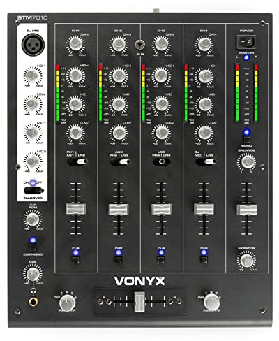 SkyTec STM-7010 - DJ Mischpult, 4 Kanäle mit USB-Eingang, Club Mixer, DJ Mixer, MIC-Inputs, DMX, Crossfader, VU-Meter, Audio-Mixer, 4-Kanal-Mischpult