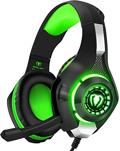 BlueFire Wired Gaming Headset for PS4 PS5 Xbox One PC – Over-Ear Headphones with Surround Sound, Noise Canceling Mic, Soft Memory Foam, LED Light, 3.5mm Jack for Console & Laptop (Green)
