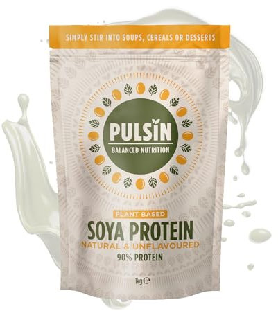 Pulsin - Unflavoured Vegan Soya Protein Powder - 1kg - 9g Protein, 0.1g Carbs, 39 Kcals Per Serving - Gluten Free, Plant Based, Palm Oil Free & Dairy Free Protein