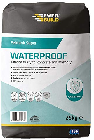 Everbuild Febtank Super Waterproof Tanking Slurry Coating for Concrete and Masonry – Water Vapour Permeable – Grey – 25kg