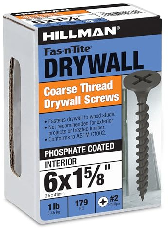 The Hillman Group 47663 6 x 1-5/8-Inch Coarse Thread Drywall Screw Phillips Drive