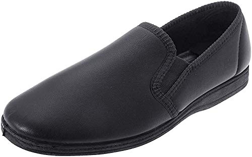 Men's softie Leather Slippers HADLEY twin gusset with rubber sole (9 UK, Black)