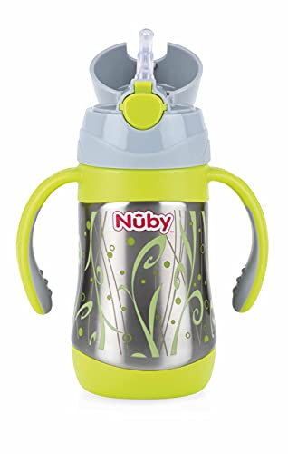 Nûby Thermos Gourde Isotherme en Acier Inoxydable avec Anses/Paille Souple en Silicone 280 ml, ID10279