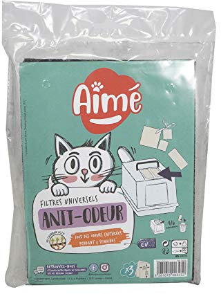 Aimé | Filtros Arena para Gatos con Carbón Activado | Adaptables para Todo Arenero | 15x20cm Paquete x3 | Absorbe Olores 4 Semanas | Filtro Arena Aglomerante | Cama para Gato