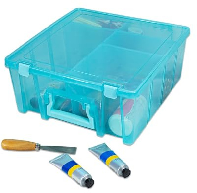 ArtBin Super Satchel Double Deep, Portable Art & Craft Organizer with Handle, [1] Plastic Storage Case, Aqua Mist, Polypropylene